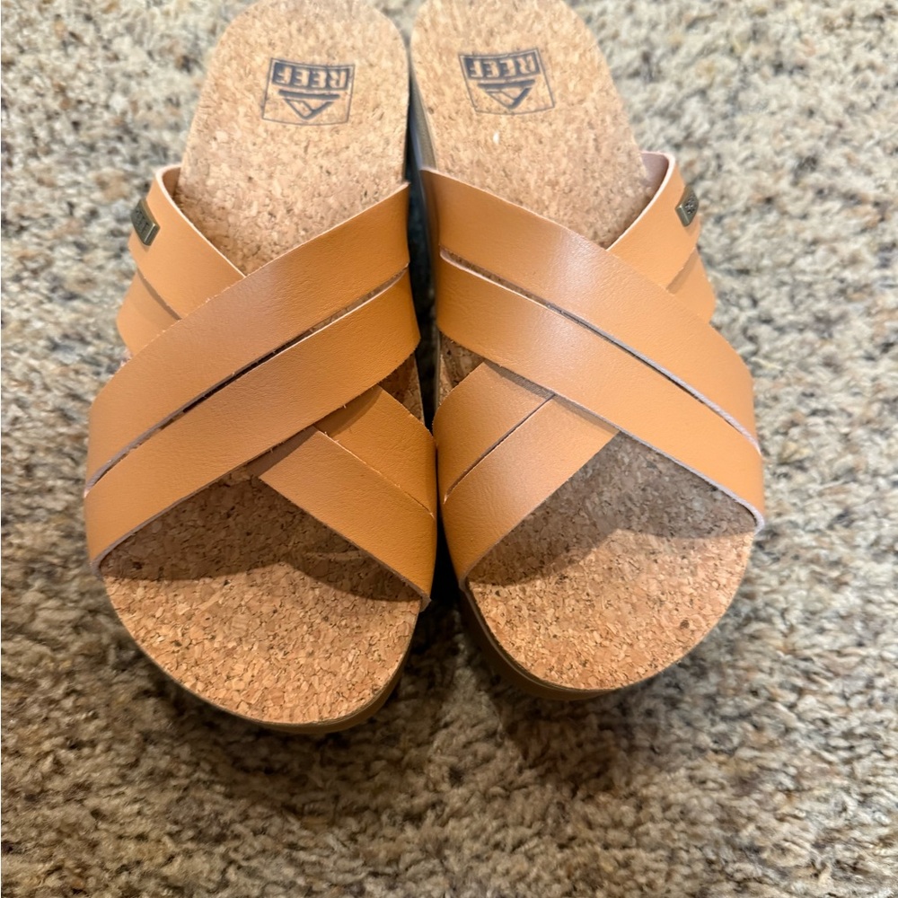 Reef Tan Platform Slide Sandals